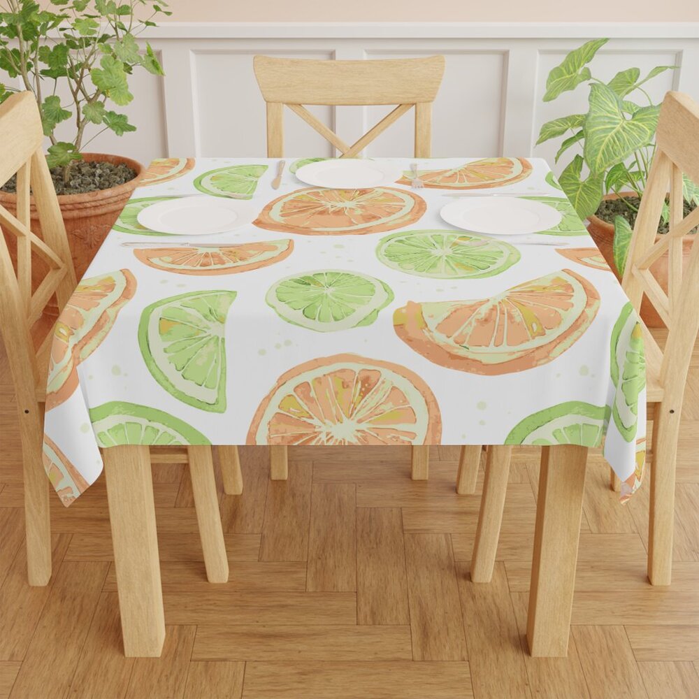 Watercolor Summer Citrus Tablecloth 55.12" x 55.12" | Round or Square Table